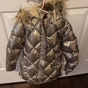 Appaman Shiny Metallic Puffer Jacket with Faux Fur Hood size 7